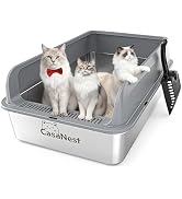 XXXL Stainless Steel Cat Litter Box with Lid 28.1''×20.5''× 10.1” Extra Large Metal Cat Litter Bo...
