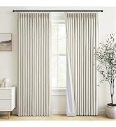 84 Inch Long Pinch Pleated 100% Blackout Linen Curtains 2 Panels Set,Natural Linen Room Darkening...