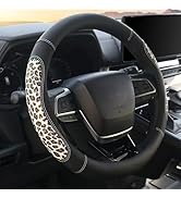 KAFEEK Leopard Steering Wheel Cover, Universal 14.5-15 inch, Auto Leather Steering Wheel Protecto...