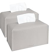 2Pcs Tissue Box Cover Holder, Rectangular with Bottom Belt - PU Leather Tissue Cover Decorative O...
