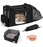 pidipiti 25''(L) x 17''(W) x 17''(H) Extra-Large Expandable cat Carrier for car Travel,with a Lea...