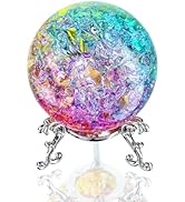 ZEERSHEE 60mm Colorful Ice Cracked Crystal Ball with Stand Decorative Glass Ball Paperweight for ...