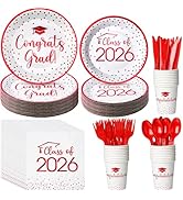 700pcs Class of 2026 Graduation Plates and Napkins Set, Disposable Paper Plate Set Polka Dots Nap...