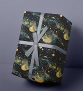 RiukRaiu Galaxy Wrapping Paper for Kids - Blue Gold Night Sky Nebula Star Gift Wrap for Birthday,...