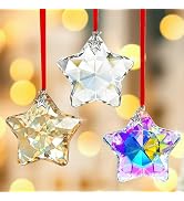H&D HYALINE & DORA Glass Hanging Ornaments Crystal Star Set of 3 Star Christmas Tree Ornaments Cr...
