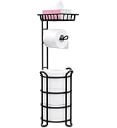 Toilet Paper Holder Stand with Shelf, Free Standing Toilet Tissue Roll Storage Rack for Bathroom,...
