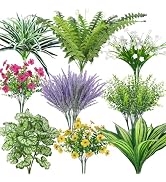 Roberly 20 Pcs Artificial Plants Outdoor, Fake Plants UV Resistant Greenery Stems Plastic Leaves ...