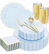 LIYH 210pcs Blue Plastic Dinnerware Set - Baby Blue Plastic Plates, Light Blue Paper Napkins with...