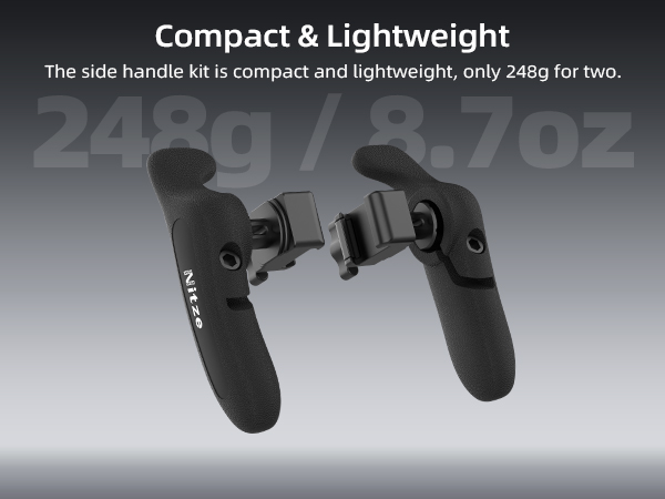Text reads: 'Compact & Lightweight'. Dark product photograph showing a handheld tool with ergonomic black grip design.