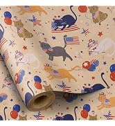 RUSPEPA Cat Wrapping Paper Roll, Mini Roll, American Cats with American Flags, Funny Cartoon Anim...