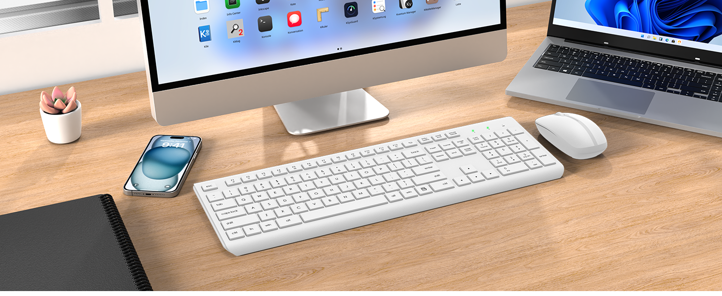 Wireless Keyboard and Mouse Combo, Full Size Silent Ergonomic Keyboard Mouse