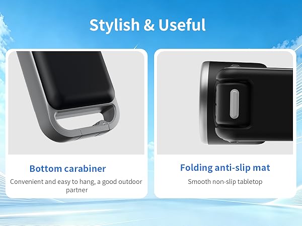 Text reads 'Stylish & Useful'. Two product images: 'Bottom cushion' rectangular black mat, and 'Folding anti-slip mat' black foldable mat.