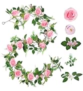 Naidiler Full Pink Flower Garland, 6.2FT Artificial Rose Floral Vine Pretty Spring Pink Flower Ga...