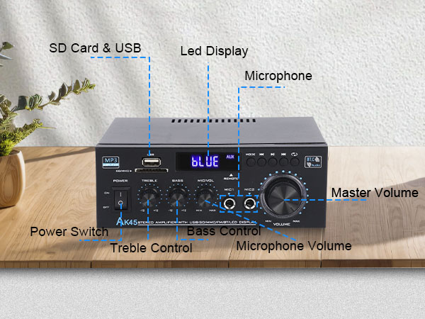 Bluetooth 5.0 Amplifier Stereo Home Audio Amp