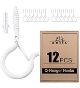 ADIIL 12 PCS Q Hanger Hooks with Safety Buckle, Windproof Screw Hooks for Hanging Outdoor String ...