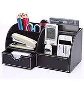 KINGFOM Pu Leather Desk Organizer Pen Pencil Holder Office Supplies Caddy Storage Box 6 Compartme...