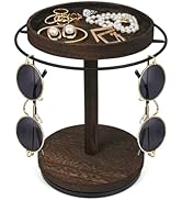 LingLingo Sunglasses Organizer 360° Rotating Eyeglass Holder Stand with Wood Tray and Base, Eye G...