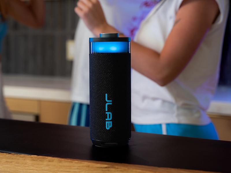 Go speaker with party lights illuminating