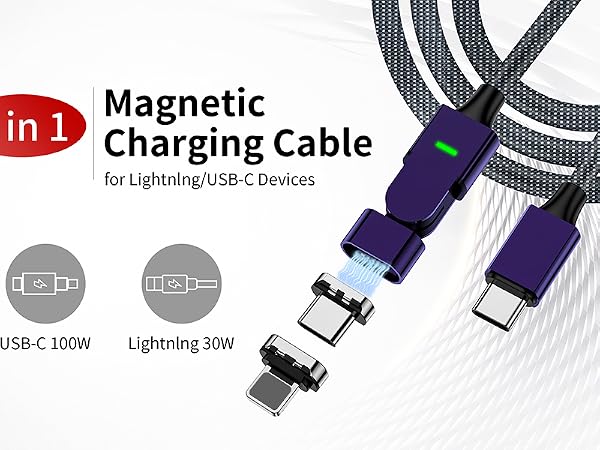 100W 180° Rotation Magnetic Charging Cable