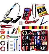 Soldering Iron Kit - Soldering Iron 60W Adjustable Temperature, Digital Multimeter, 5pcs Solderin...