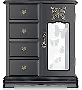 RR ROUND RICH DESIGN Solid Wooden Jewelry Box Makeup and Organizer Women Ring Storage with 4-Draw...