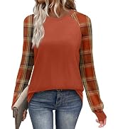 WIHOLL Long Sleeve Shirts for Women Color Block Y2k Crew Neck Blouses Dressy Casual Fall Fashion ...