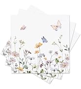 Audree 100 Pack Floral Disposable Napkins Paper 3 Ply (6.5x6.5") - Wildflower Dinner Hand Napkin ...