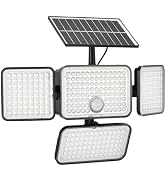 LUMLLSAJI Solar Flood Lights Outdoor, 4 Head Motion Sensor Lights LED 8500K Cool White Waterproof...