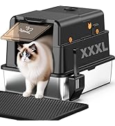 L8 Max-XXXL Stainless Steel Litter Box with Lid, Extra Large Enclosed Metal Cat Box for Large & M...
