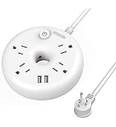 NTONPOWER Power Strip Flat Plug with Circuit Breaker, 4 Outlet 2 USB Desktop Charging Station wit...