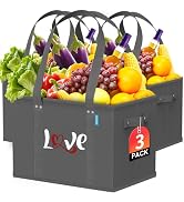 WISELIFE Reusable Grocery Bags Heavy Duty Foldable Shopping Tote Bags with Handles & Reinforced B...