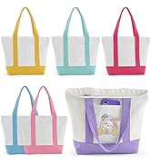 TAOZIM Mini Canvas Tote Bag with Pockets, 12oz Cotton Small Tote Bag with Zipper Reusable Grocery...