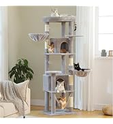 PAWZ Road Tall Cat Tower, 70 Inch Cat Tree with Hammock, 5 Scratching Posts, 2 Condos and a Large...