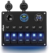 Nilight 6 Gang Rocker Switch Panel Waterproof Pre-Wired Aluminum Panel with PD Type C and USB Cig...