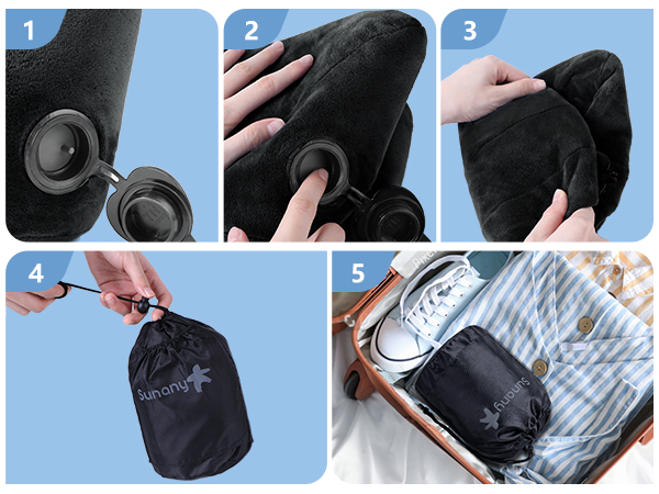 How do I deflate the pillow?When not in use, it deflates to a palm-sized compact for easy carrying