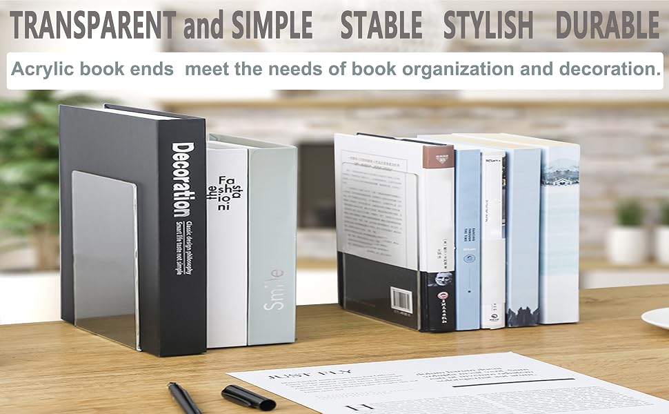 Acrylic Book End , TRANSPARENT and SIMPLE STABLE STYLISH DURABLE