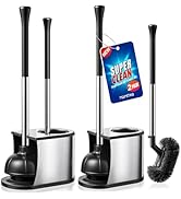 HAMITOR Toilet Plunger and Brush Set: 2 in 1 Stainless Steel Bowl Brush with Holder, Deep-Cleanin...