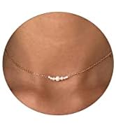 CAROVO Dainty Pearl Pendant Necklaces for Women 14k Gold Plated Barque Pearl Chain Necklace Delic...