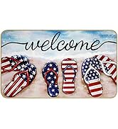 AnyDesign Patriotic Welcome Doormat Summer Beach American Flag Slippers Front Door Mat with Anti-...