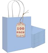 qiqee 100PCS Gift Bag with Handles Bulk Light Blue Paper Bags Multiple Uses (8.3