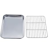 TeamFar Toaster Oven Tray and Rack Set, 9.3" x 7" x 1" Toaster Oven Pan | Stainless Steel Toaster...