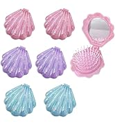 Frinnovan 6 Pack Shell Shaped Pokect Mirror Travel Compact Folding Mirrors with Hair Brush Purse ...