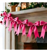 1 String Hot Pink Bow Garland Banner Decorations, Pre-Strung Satin Ribbon Bows for Birthday, Baby...