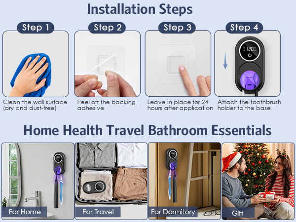 UV Toothbrush Cleaner Holder, Temracha Toothbrush Holders for Bathrooms