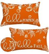 RABUSOFA Fall Pillow Covers 12x20 Inch Set of 2 Thanksgiving Autumn Orange Hello Pumpkin Maple Le...