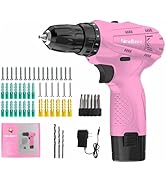 NEWBEAT Pink Cordless Drill Set - 12V Power Drill Cordless with Battery and Charger for Home Impr...