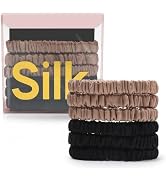 6Pcs Silk Hair Ties 22 Momme 100% Pure Mulberry Silk Slip Skinny Hair Scrunchies for Women Girls ...