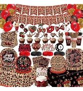 Red Cheetah Prints Birthday Decorations, 220pcs Y2K Leopard and Cherry Plates and Napkins Tablecl...
