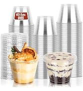 GGOLDMER 60 Pack 9 oz Clear Plastic Cups with Lids No Hole, Dessert Cups Disposable Cups with Lid...