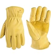 Wells Lamont Leather Work Gloves for Men, Reinforced Cowhide with Palm Patch, Saddletan, Large (1...